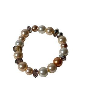 Multicolor Plastic Faux Pearl Stretchy Beaded Bracelet Faceted Accents